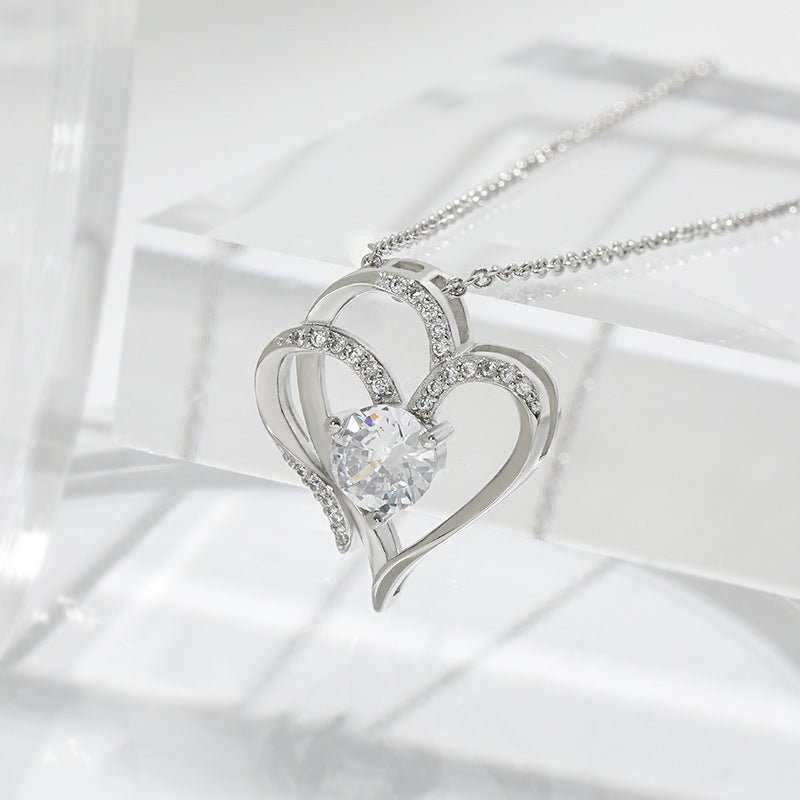 Zircon Double Love Necklace With Rhinestones Ins Personalized Heart - shaped Necklace Clavicle Chain Jewelry For Women Valentine's Day - AMIR BAGS INDIA PRIVATE LIMITED