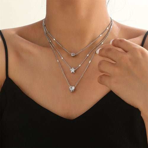 Zircon Necklace Multi - layer Five - pointed Star Love Water Drop Pendant - AMIR BAGS INDIA PRIVATE LIMITED
