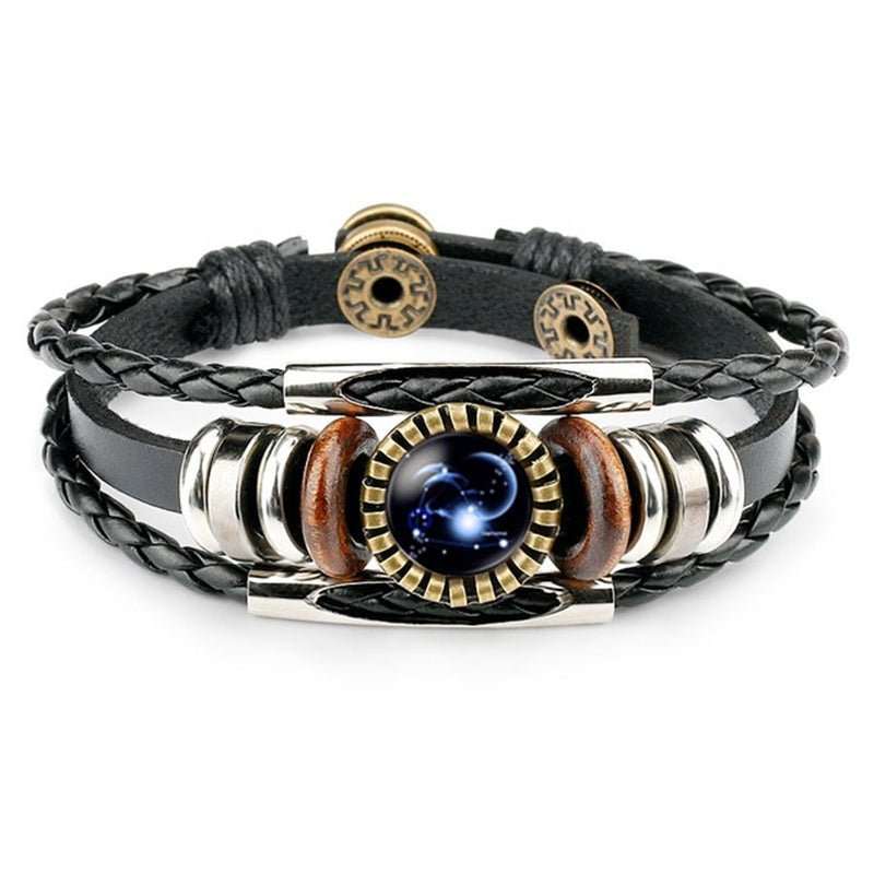 Zodiac Sign Bracelets For Women Men 12 Constellation Beaded Hand Woven PU Leather Bracelets - AMIR BAGS INDIA PRIVATE LIMITED