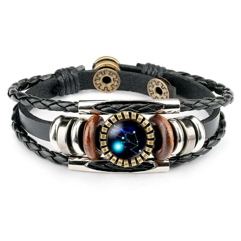 Zodiac Sign Bracelets For Women Men 12 Constellation Beaded Hand Woven PU Leather Bracelets - AMIR BAGS INDIA PRIVATE LIMITED