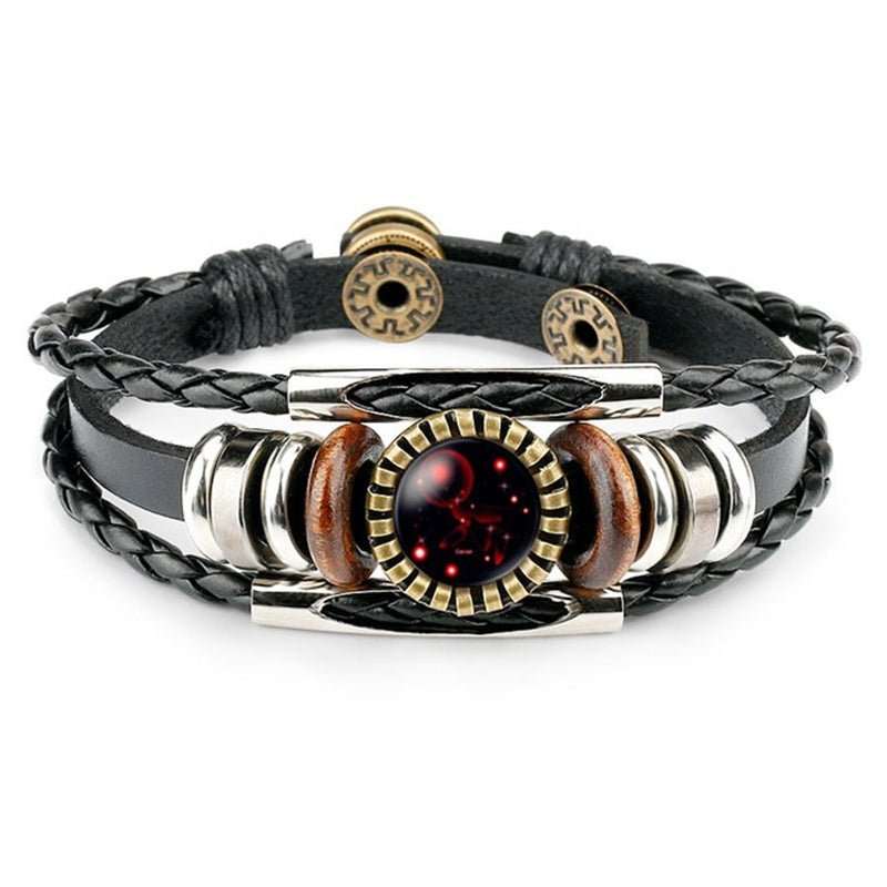 Zodiac Sign Bracelets For Women Men 12 Constellation Beaded Hand Woven PU Leather Bracelets - AMIR BAGS INDIA PRIVATE LIMITED