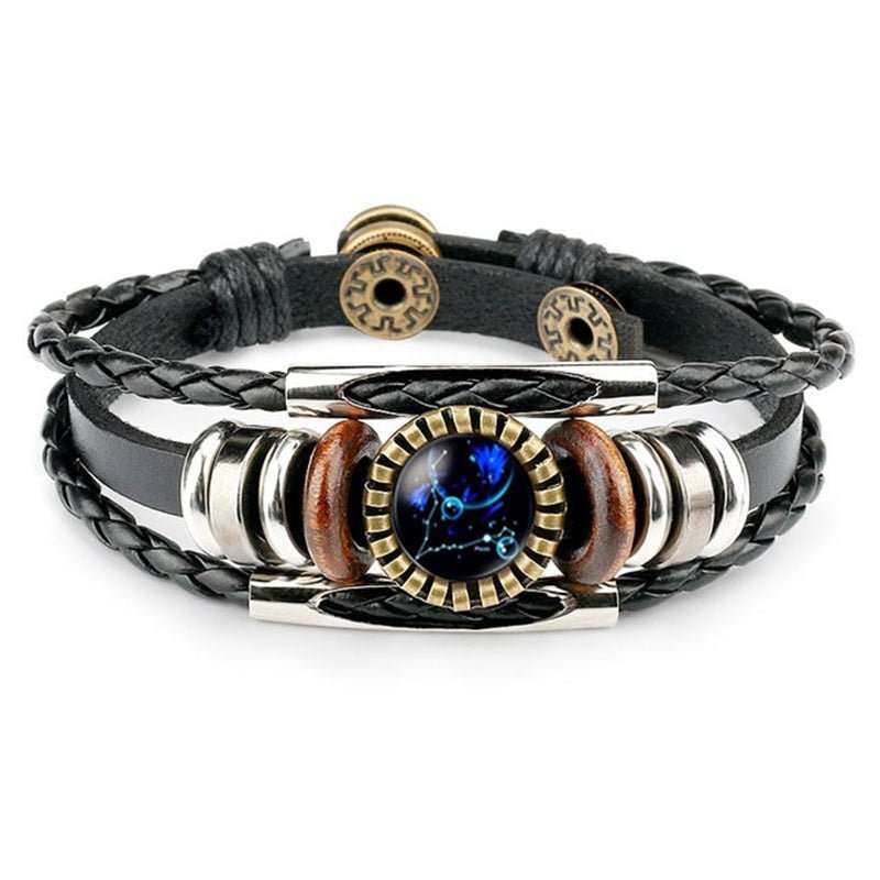 Zodiac Sign Bracelets For Women Men 12 Constellation Beaded Hand Woven PU Leather Bracelets - AMIR BAGS INDIA PRIVATE LIMITED