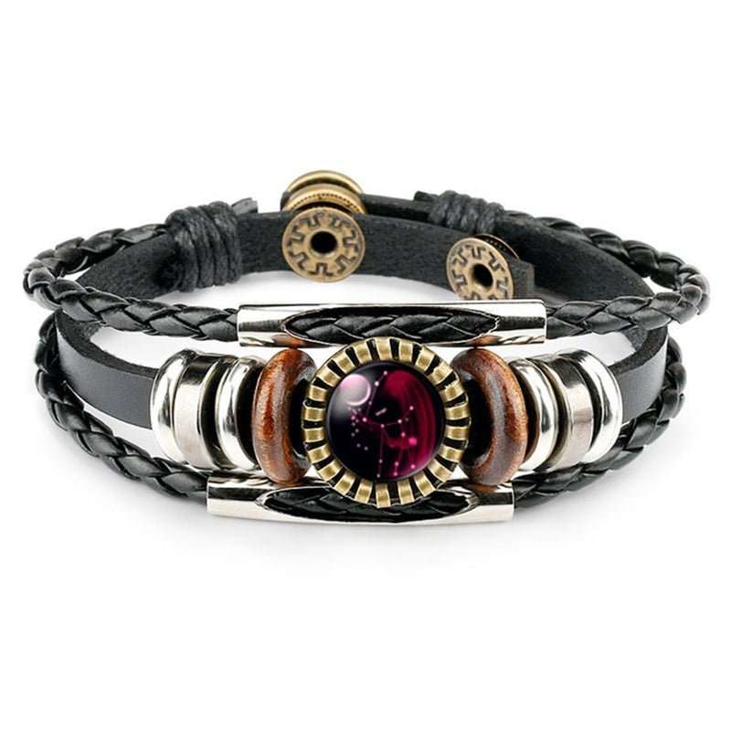 Zodiac Sign Bracelets For Women Men 12 Constellation Beaded Hand Woven PU Leather Bracelets - AMIR BAGS INDIA PRIVATE LIMITED