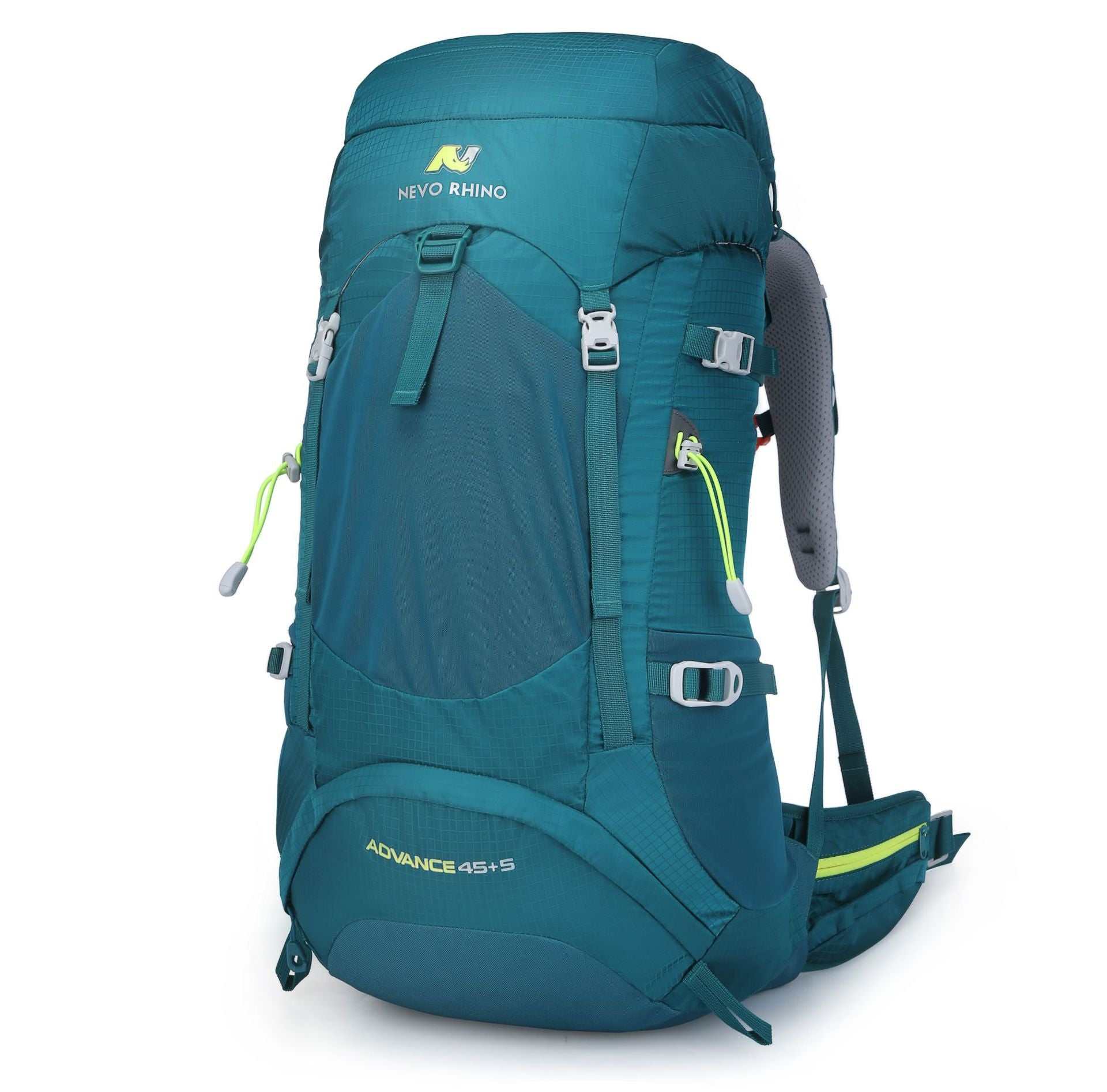 emerald green nylon camping bag with 45L capacity for hiking and outdoor sports
