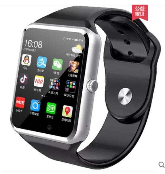 Fully waterproof smart phone watch with silicone strap, aluminum alloy case, 1.54-inch touchscreen, 5MP camera, 32GB storage, and USB charging.