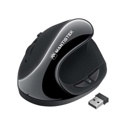 2.4G wireless vertical ergonomic optical mouse with 3 adjustable DPI levels and USB receiver in black