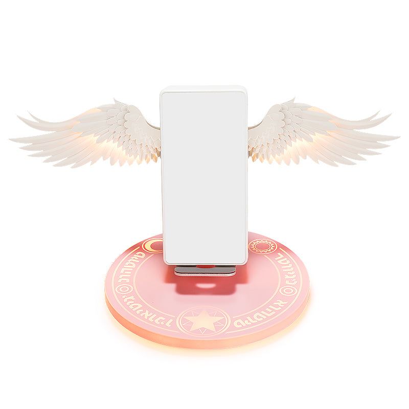 Universal colorful LED angel wings wireless fast charger with phone dock and glowing base