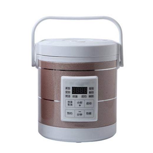 12V 24V mini electric rice cooker with digital display and handle, 1.6L capacity, stainless steel shell, suitable for car and truck use.
