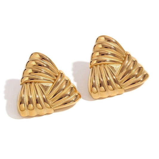18K Gold Triangular Stud Earrings Ins Fashion Niche Style Retro Earrings For Women Jewelry - AMIR BAGS INDIA PRIVATE LIMITED