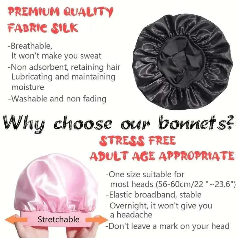 1PCS Silky Satin Cap Reusable Elastic Wide Band Shower Cap Sleeping Cap Hair Protective Cap for Women Curly Natural Hair - AMIR BAGS INDIA PRIVATE LIMITED