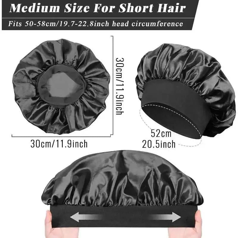 1PCS Silky Satin Cap Reusable Elastic Wide Band Shower Cap Sleeping Cap Hair Protective Cap for Women Curly Natural Hair - AMIR BAGS INDIA PRIVATE LIMITED