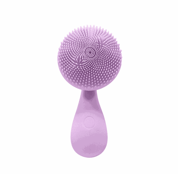 Wireless charging silicone electric face washer with soft bristles and ergonomic handle in lavender color