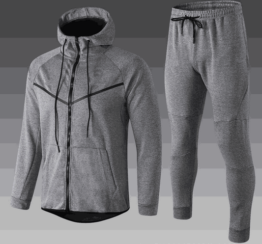 Grey men's Manchester City tracksuit with hoodie and jogger pants, polyester modal fabric for autumn and winter.