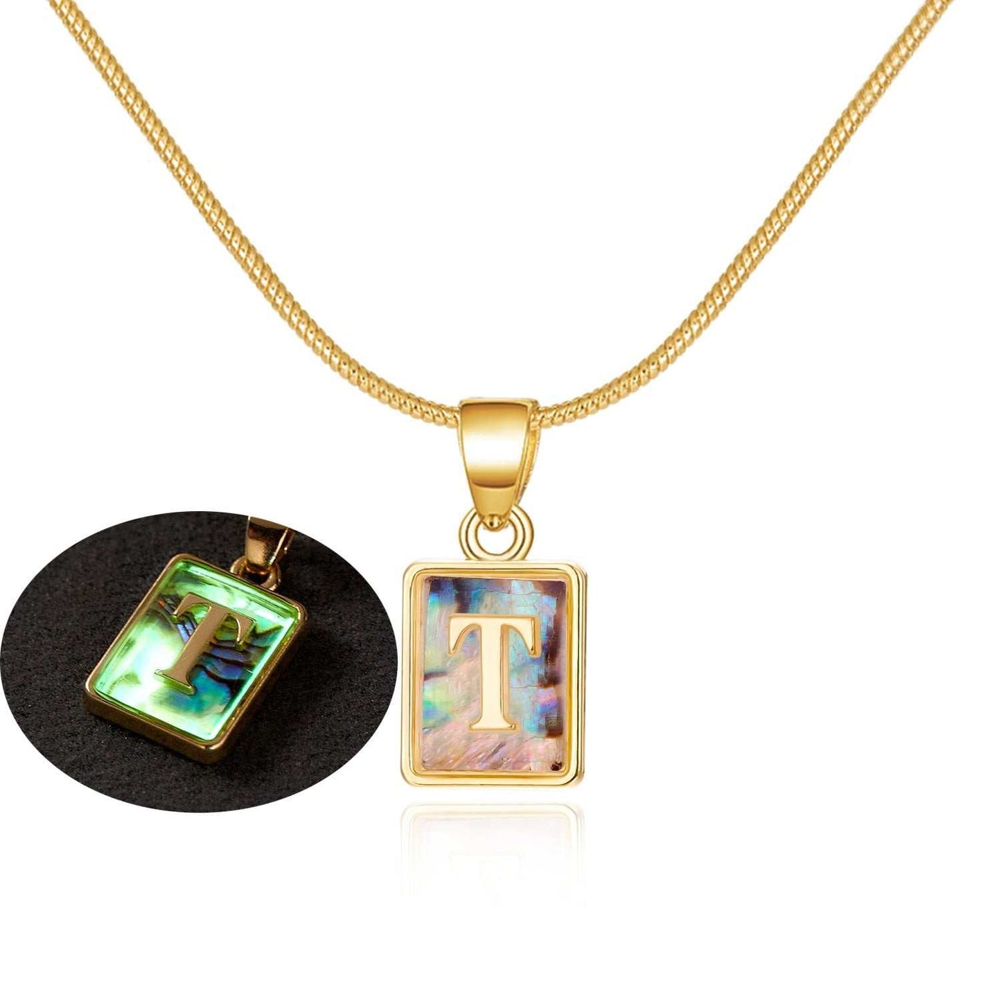 26 Letter Square Necklace Colorful Shell Luminous Pendant Chain Necklace For Women Temperament Ladies Jewelry - AMIR BAGS INDIA PRIVATE LIMITED
