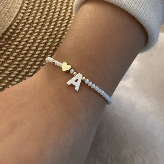 26 Letters White Shell Beaded Bracelet Women Metal Love Design Bracelet Jewelry - AMIR BAGS INDIA PRIVATE LIMITED