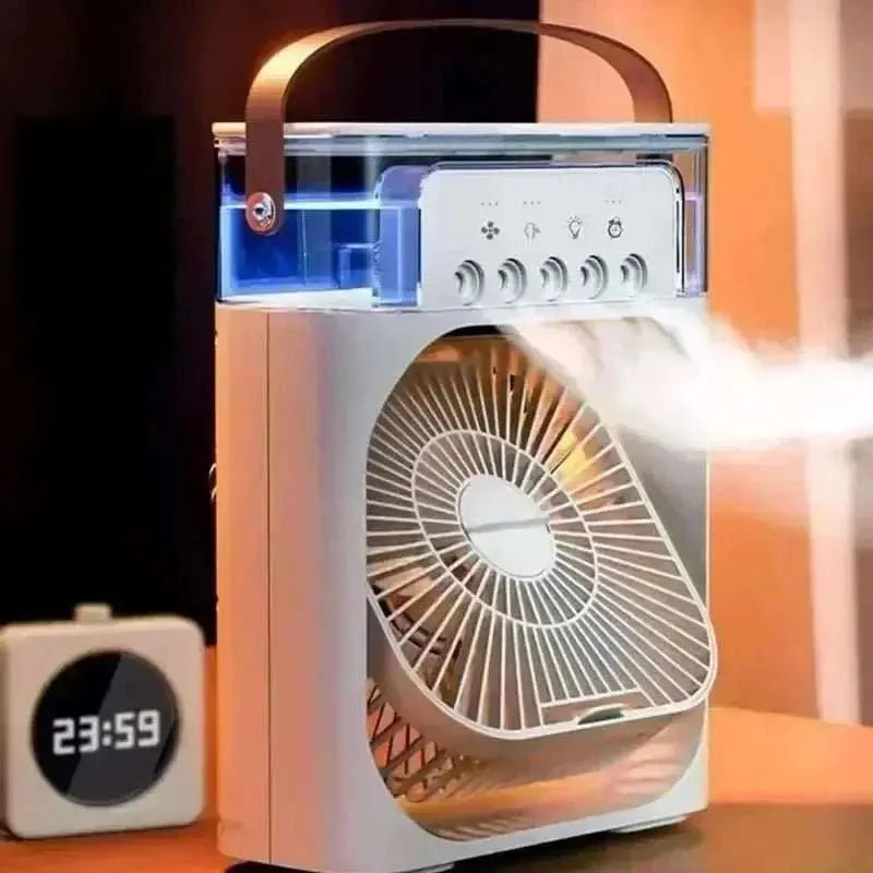 3 In 1 Summer Cooling Fan Portable Desktop Humidifier USB Mini Air Conditioners Night Light Water Mist For Home Or Office - AMIR BAGS INDIA PRIVATE LIMITED