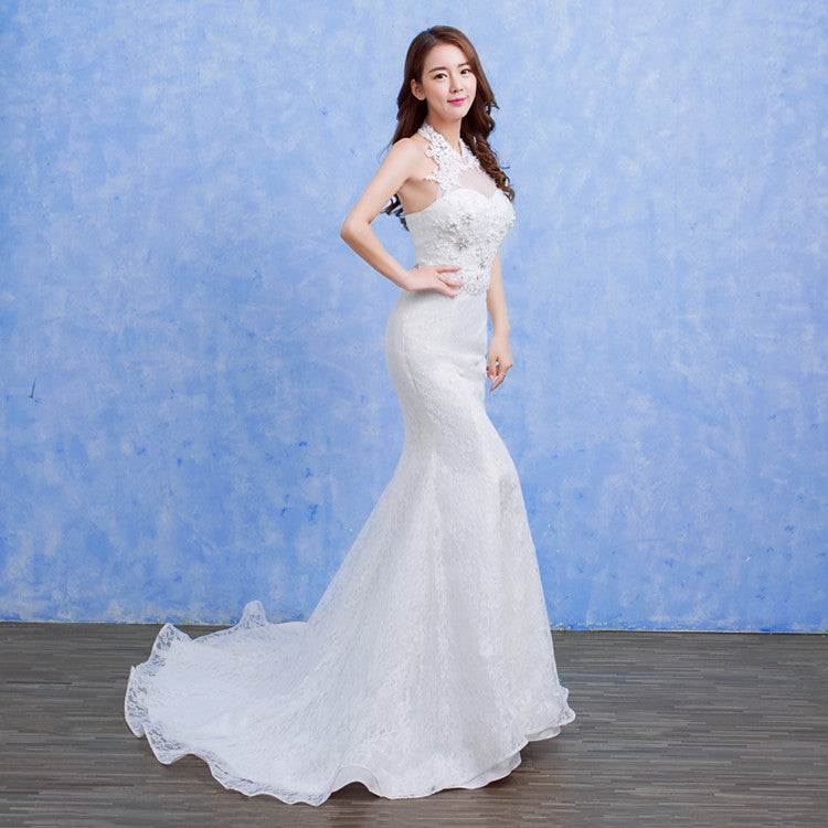 Slim fishtail lace wedding dress D92 with cotton fabric and adjustable bust and waist.