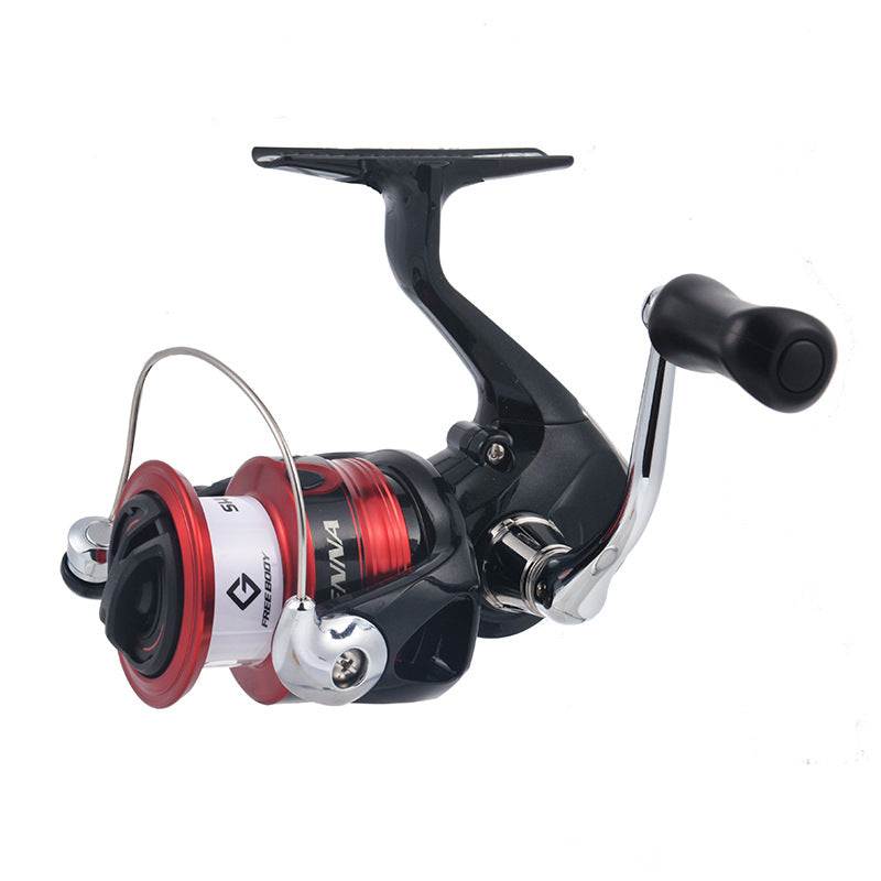 Metal spinning fishing reel with long shot design and ergonomic handle for reservoir, pond, lake, and river fishing.