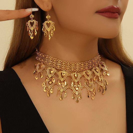 3pcs Fashionable Retro Luxury Heart - shaped Hollow Necklace Earrings Women's Set, Suitable For Party And Dance Gifts, Daily Wear - AMIR BAGS INDIA PRIVATE LIMITED