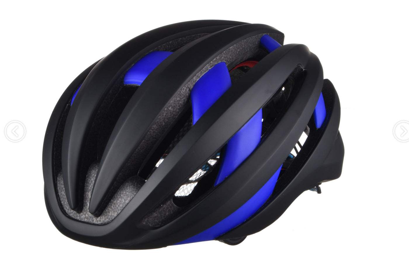 Black and blue smart Bluetooth helmet with ventilation holes and LED tail light for riding safety