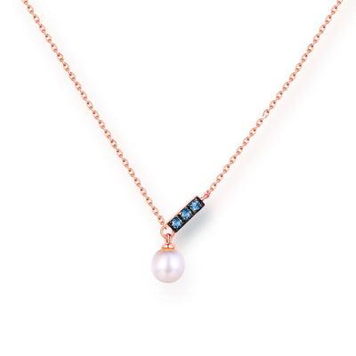 14K rose gold necklace with London Blue zircon and freshwater pearl pendant elegant fashion jewelry