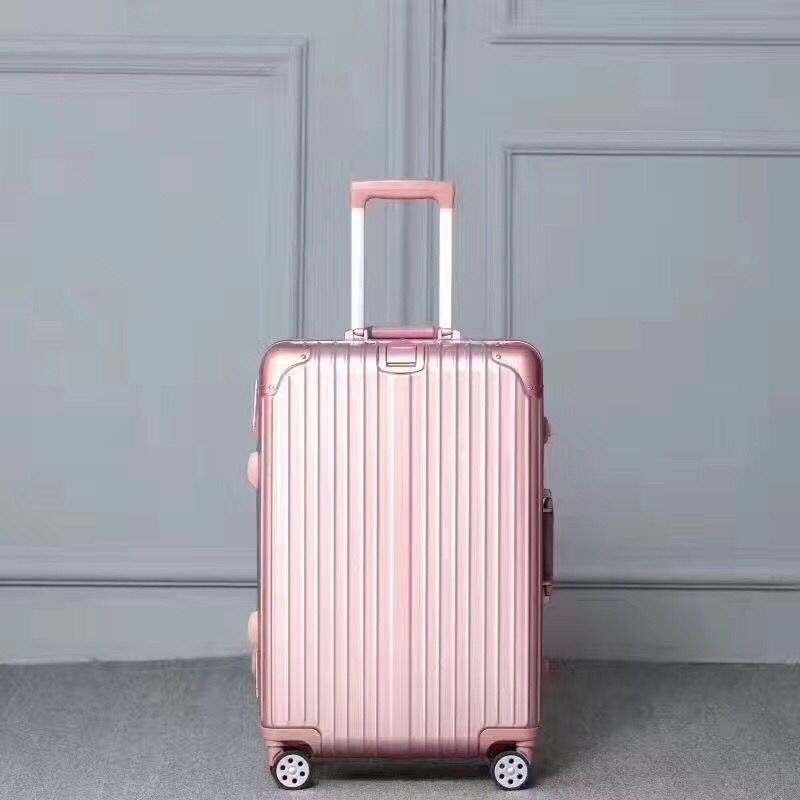 Rose gold aluminum and magnesium alloy hard shell trolley suitcase with pull rod and four wheels