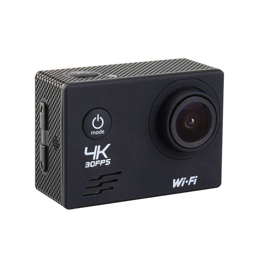 Compact black action camera 4K 30FPS with Wi-Fi and mode button for outdoor sports and diving