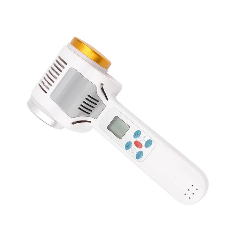 White and gold dual-use hot and cold compress skin care beauty instrument with digital display and control buttons