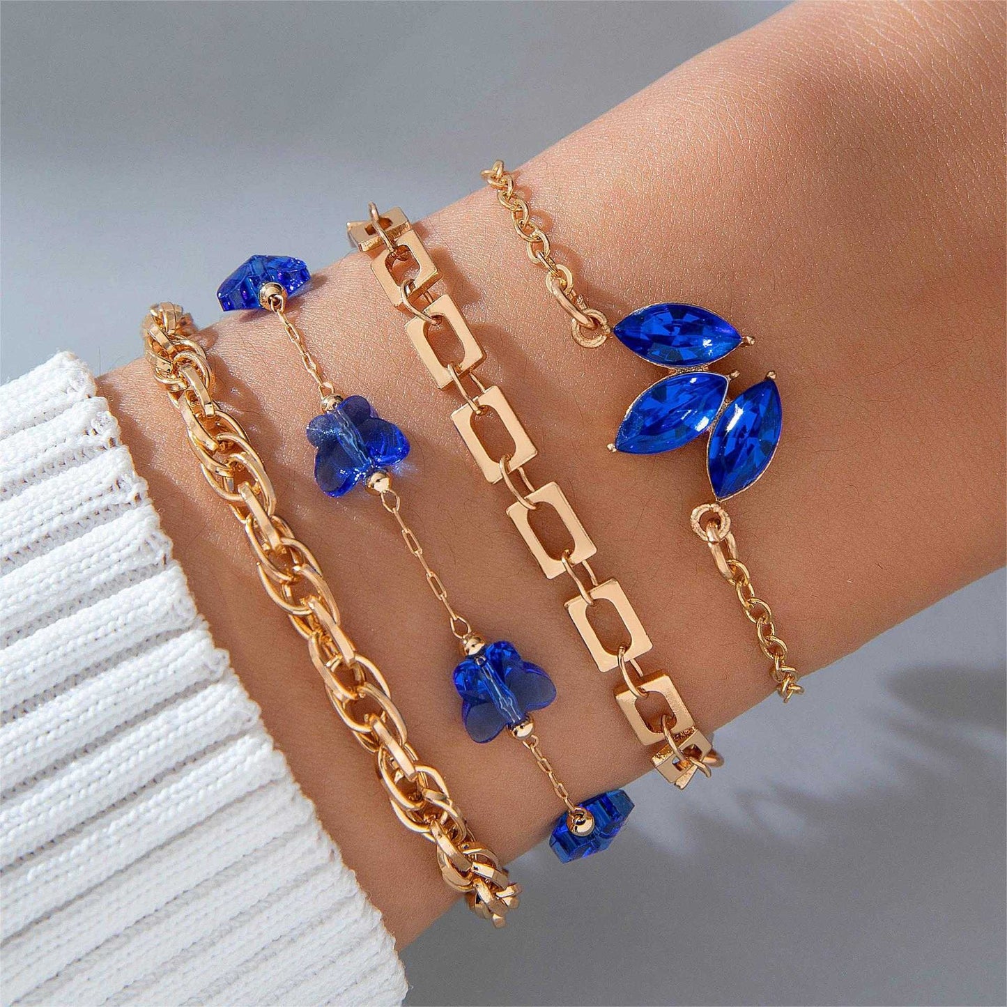 4pcs Blue Flower Love Butterfly Bracelet Set With Rhinestones Design Valentines Day - AMIR BAGS INDIA PRIVATE LIMITED