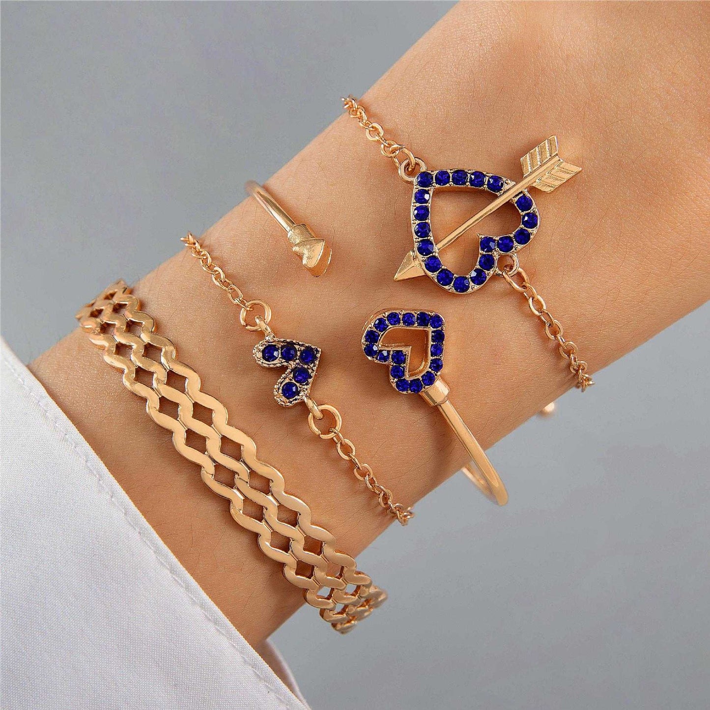 4pcs Blue Flower Love Butterfly Bracelet Set With Rhinestones Design Valentines Day - AMIR BAGS INDIA PRIVATE LIMITED