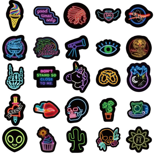50 Neon Graffiti Stickers Decorative Waterproof Stickers - AMIR BAGS INDIA PRIVATE LIMITED