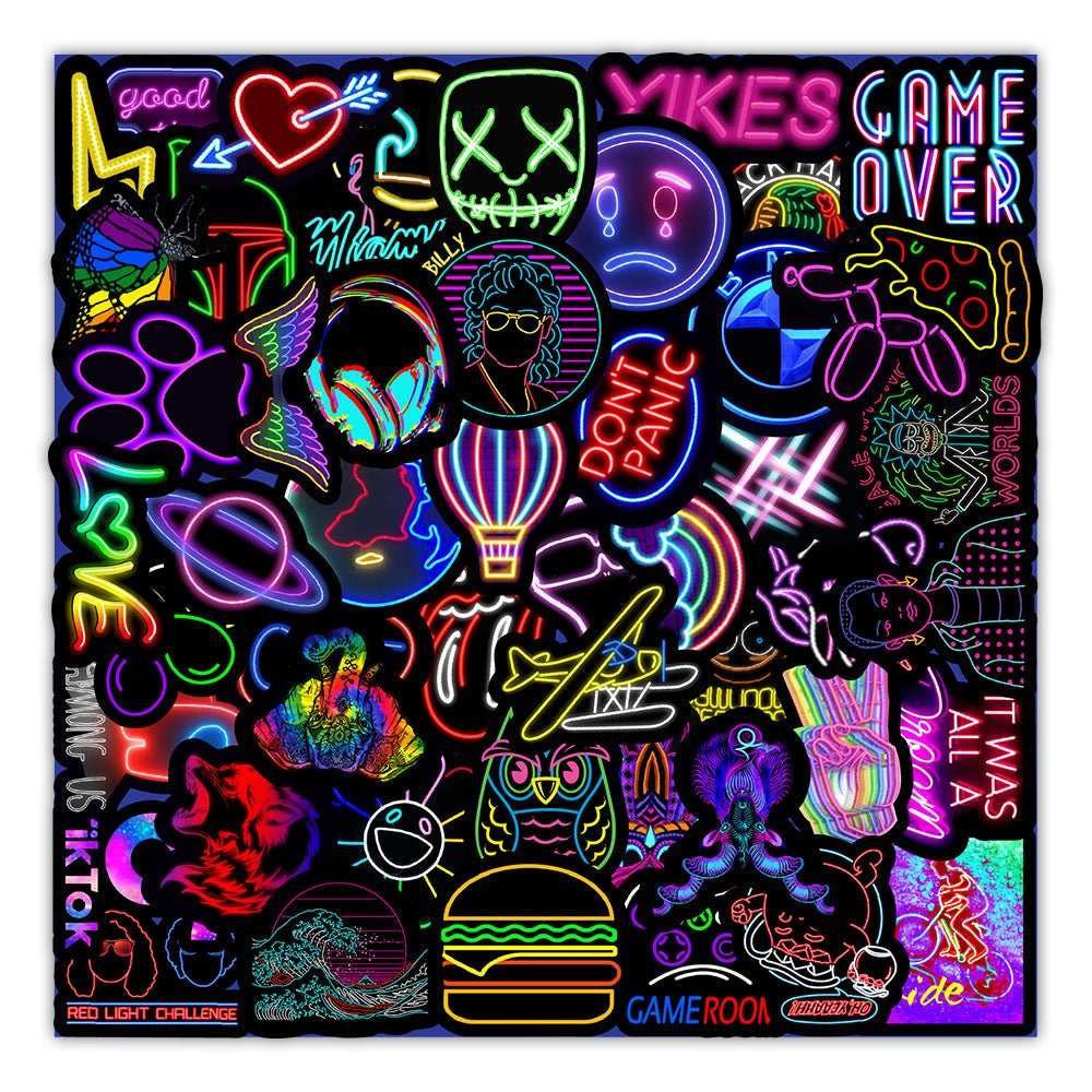 50 New Neon Stickers Car Trunk Phone Water Cup Decoration Stickers - AMIR BAGS INDIA PRIVATE LIMITED