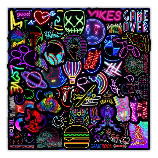 50 New Neon Stickers Car Trunk Phone Water Cup Decoration Stickers - AMIR BAGS INDIA PRIVATE LIMITED
