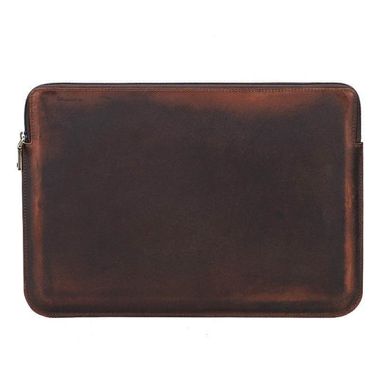 Retro Crazy Horse Leather brown zipper computer bag for MacBook Pro 15.4/16 inch