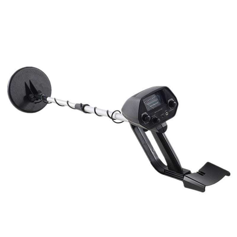 Black underground metal detector with adjustable shaft and digital display for beginner use