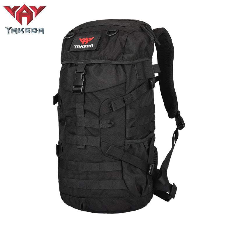 Black 60L outdoor camping backpack with multiple straps and durable 1000D polyester fabric