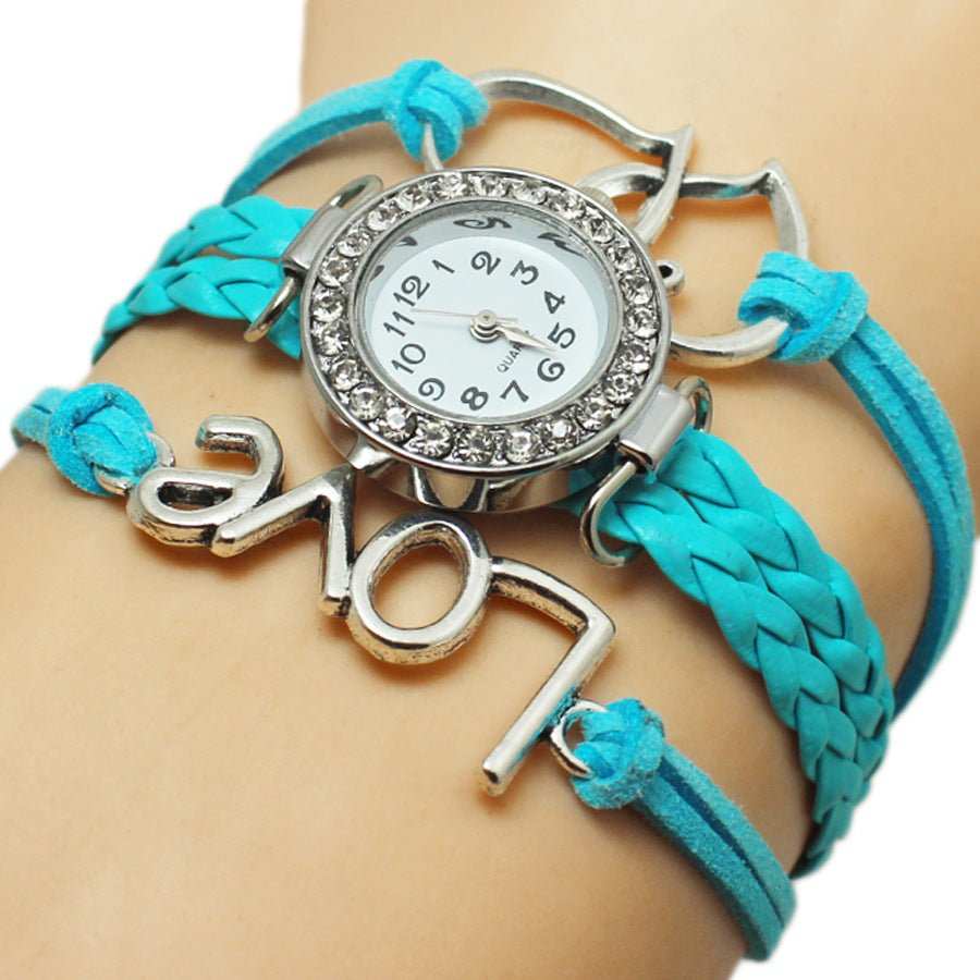 Alloy Love Double Heart - shaped Love Woven Multi - layer Watch - AMIR BAGS INDIA PRIVATE LIMITED