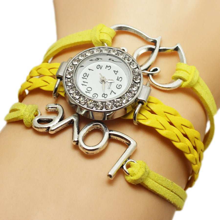 Alloy Love Double Heart - shaped Love Woven Multi - layer Watch - AMIR BAGS INDIA PRIVATE LIMITED