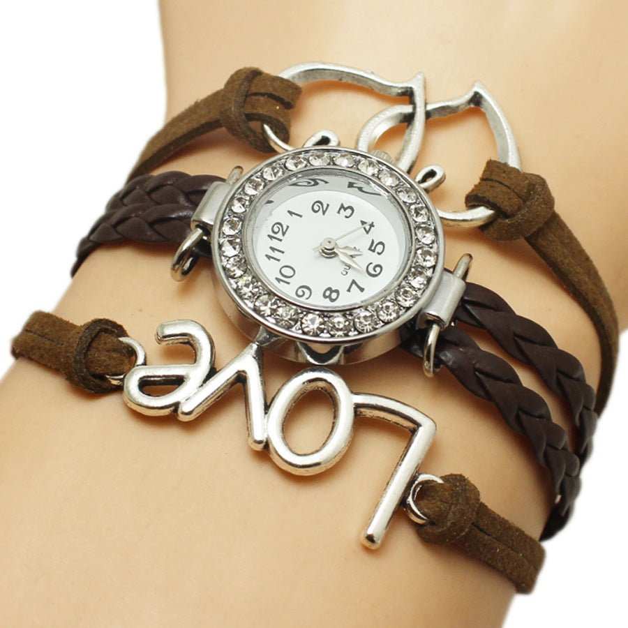 Alloy Love Double Heart - shaped Love Woven Multi - layer Watch - AMIR BAGS INDIA PRIVATE LIMITED