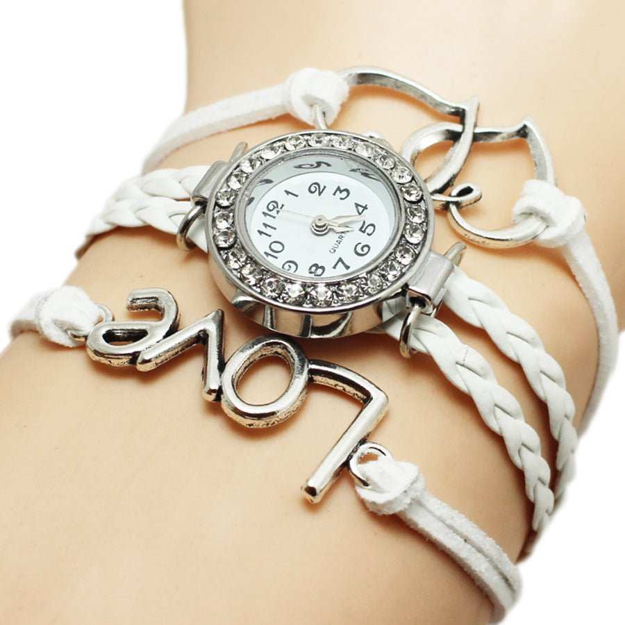 Alloy Love Double Heart - shaped Love Woven Multi - layer Watch - AMIR BAGS INDIA PRIVATE LIMITED