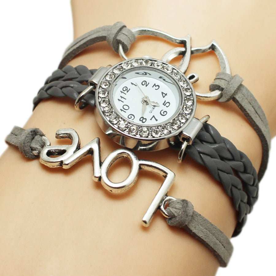 Alloy Love Double Heart - shaped Love Woven Multi - layer Watch - AMIR BAGS INDIA PRIVATE LIMITED