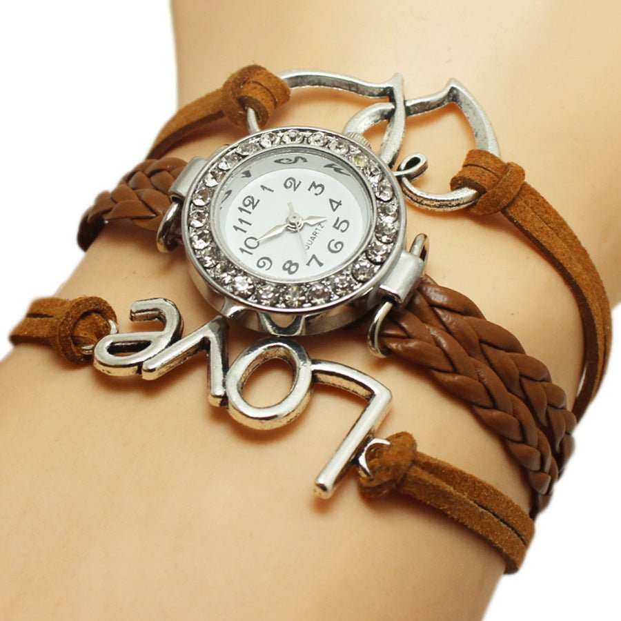 Alloy Love Double Heart - shaped Love Woven Multi - layer Watch - AMIR BAGS INDIA PRIVATE LIMITED