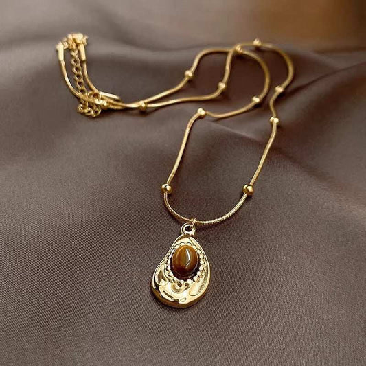 Amber Stone Necklace Retro Irregular Clavicle Chain Sweater Chain Women Fashion Jewelry - AMIR BAGS INDIA PRIVATE LIMITED