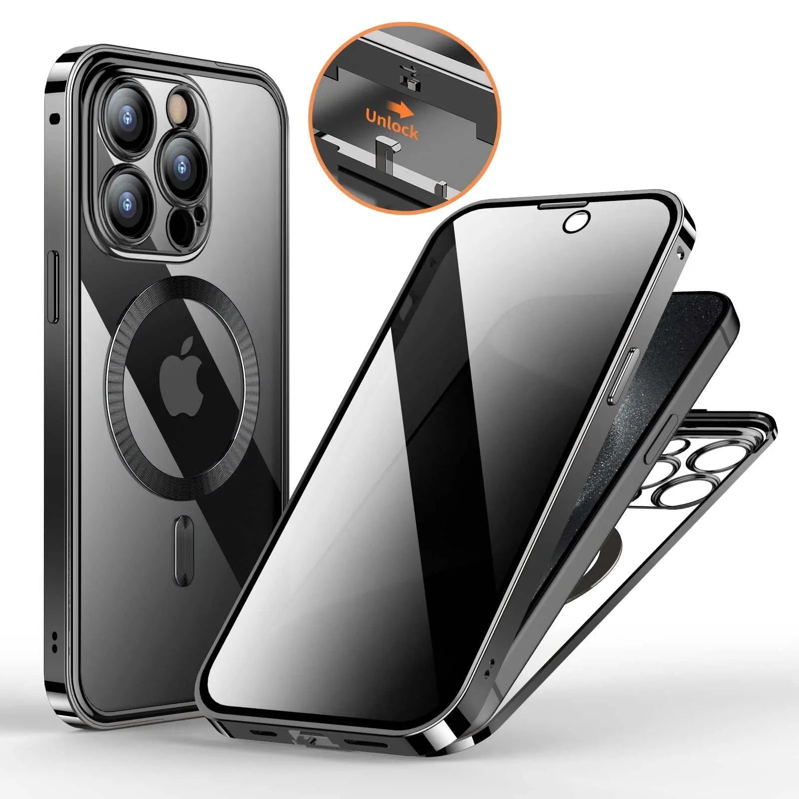 Anti - Privacy Metal Buckle Magnetic Support Wireless Charging Double - Sided Lens Full Cover Phone Case Protective Cover - AMIR BAGS INDIA PRIVATE LIMITED