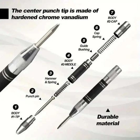 Auto Center Puncher Hole Marker Wood Metal Steel Spring Load Kerner DrPROFESSIONAL DESIGN – Auto center punch tool with a spring loaded mechanism, actually works and makes a solid mark in most projects.
 ONE REPLACE TWO - Spring loadedAMIR BAGS INDIA PRIVATE LIMITEDAMIR BAGS INDIA PRIVATE LIMITEDnull