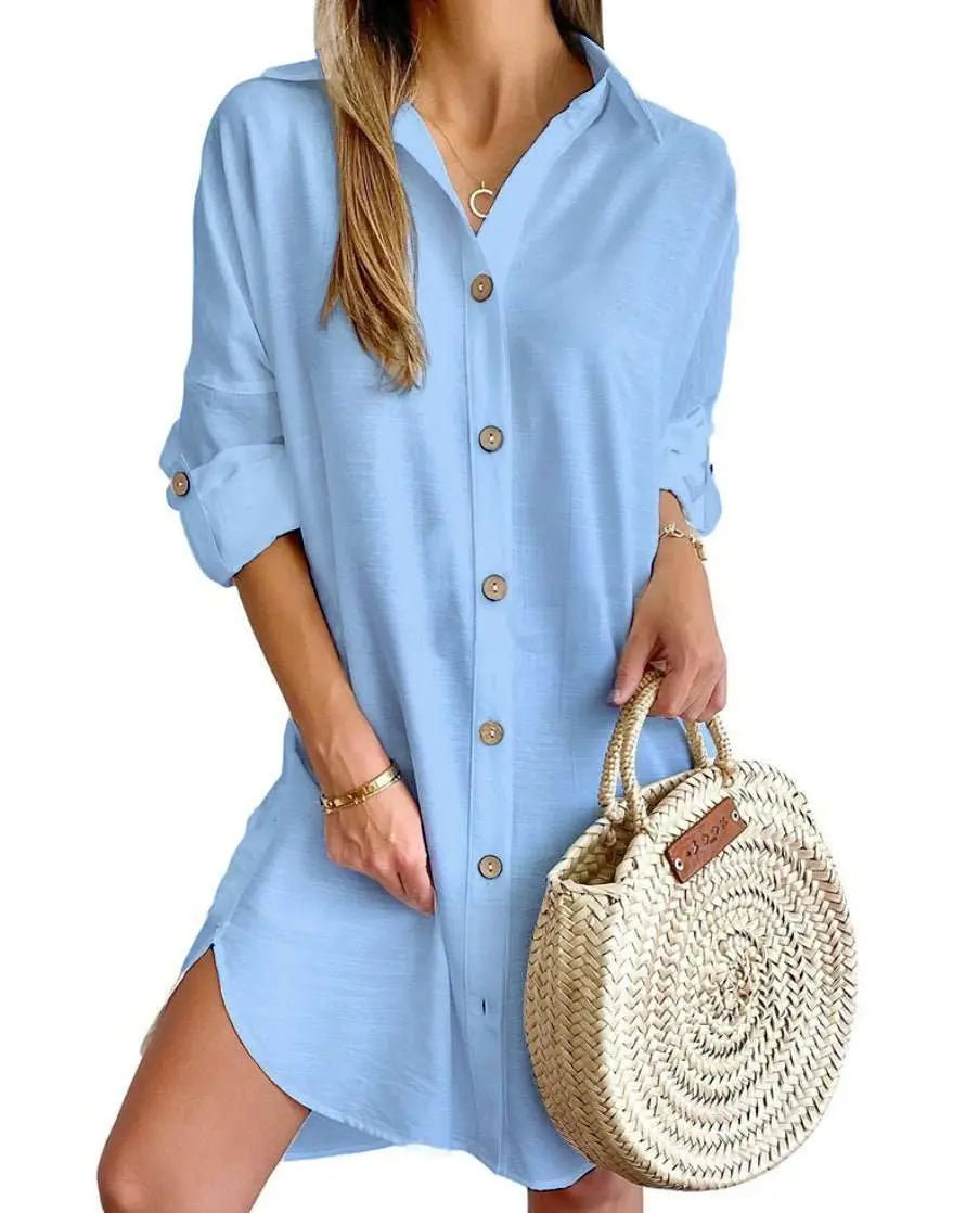 Autumn Leisure Long Sleeve Lapel Button Shirt Dress Womens Clothing - AMIR BAGS INDIA PRIVATE LIMITED