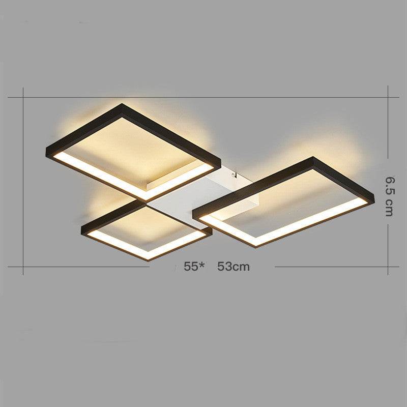Modern black and gold LED ceiling lamp with three rectangular light heads and warm dimmable light for bedroom and living room