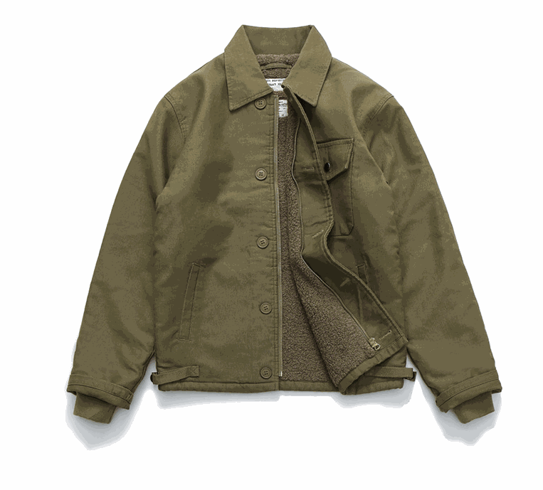 Men's khaki padded work jacket with thickened cotton and velvet lining, multi-pocket design, and zipper closure.
