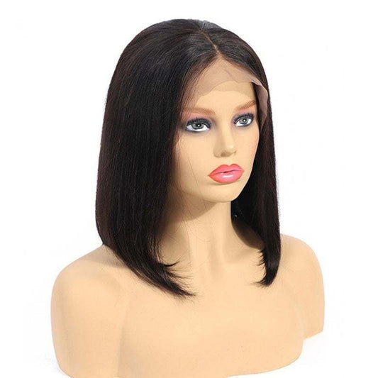 Women's real human hair wig with natural medium-length straight style and lace front headgear