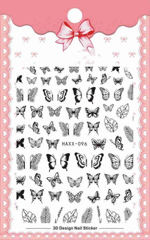 Black Butterfly Nails Stickers Decals White Flower Adhesive Manicure - AMIR BAGS INDIA PRIVATE LIMITED